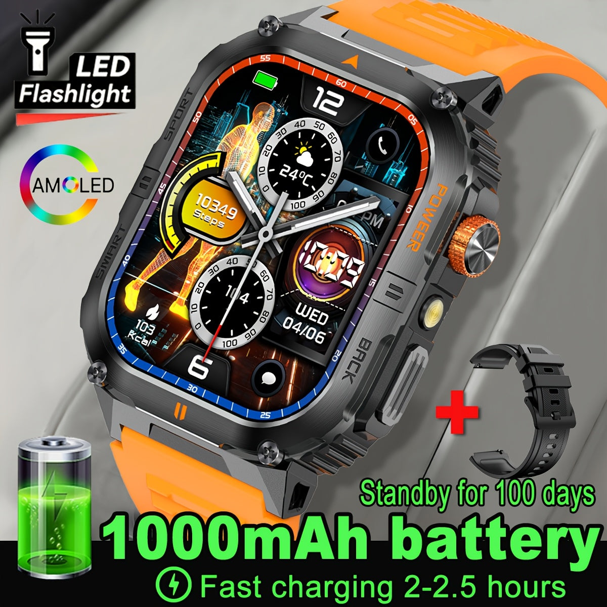 COIUSOR Men'S Outdoor Sports Smart Watch, Wireless Calling Smart Watch, 2.01-Inch HD Full Touch Screen, 1000 Mah Large Battery for Long-Lasting Use, Multiple Sports Modes, Alarm Clock, Pedometer, Calendar, Men'S Smart Watch