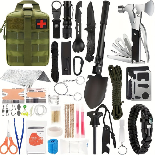 MOLLE System Survival & First Aid Kit - All-in-One Outdoor Emergency Gear with MOLLE-Compatible Backpack/Leg Strap Attachment, Heavy-Duty Supplies (Bandages, Tourniquet, Bleeding Control) for Camping, Hunting, Hiking -