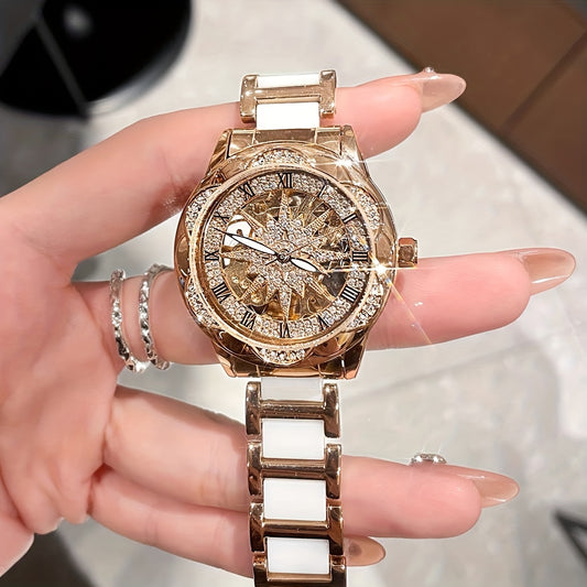 Fashionable Women'S Watch with Sunflower Design, Suitable for Swimming And Daily Wear.