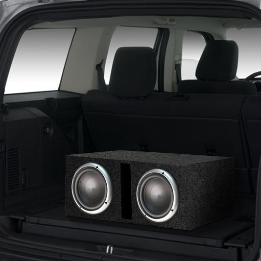 QPower QBASS Dual 12 Inch Heavy Duty MDF Material Car Audio Subwoofer Enclosure Boxes with Shared Slot Port Vent and Dual Chamber Design, Charcoal