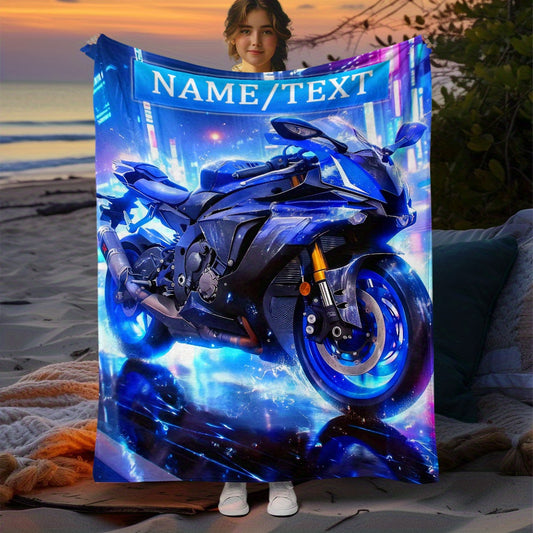 1pc Extra Large Motorcycle Blanket - Heavy-Duty Motorcycle Racing Design with Neon & Japanese Text - Soft Flannel Fabric - -Tear All-Season Throw for Bed, Sofa, Camping - Motorcycle Enthusiast Gift (31"/47"/59"/78") - Neon Gl