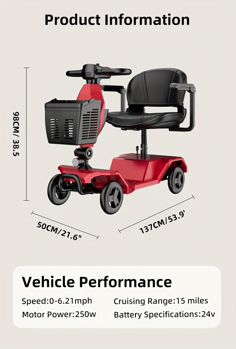 4 Wheel Electric Kick Scooter with Seat - 250W Motor, 15 mph Speed, Foldable Tandem Scooter with Backseat Chair and Front Basket, 265 lbs Capacity, 8-inch Solid Tires, Lightweight 82 lbs, Long-Lasting Battery, Can Be Used on