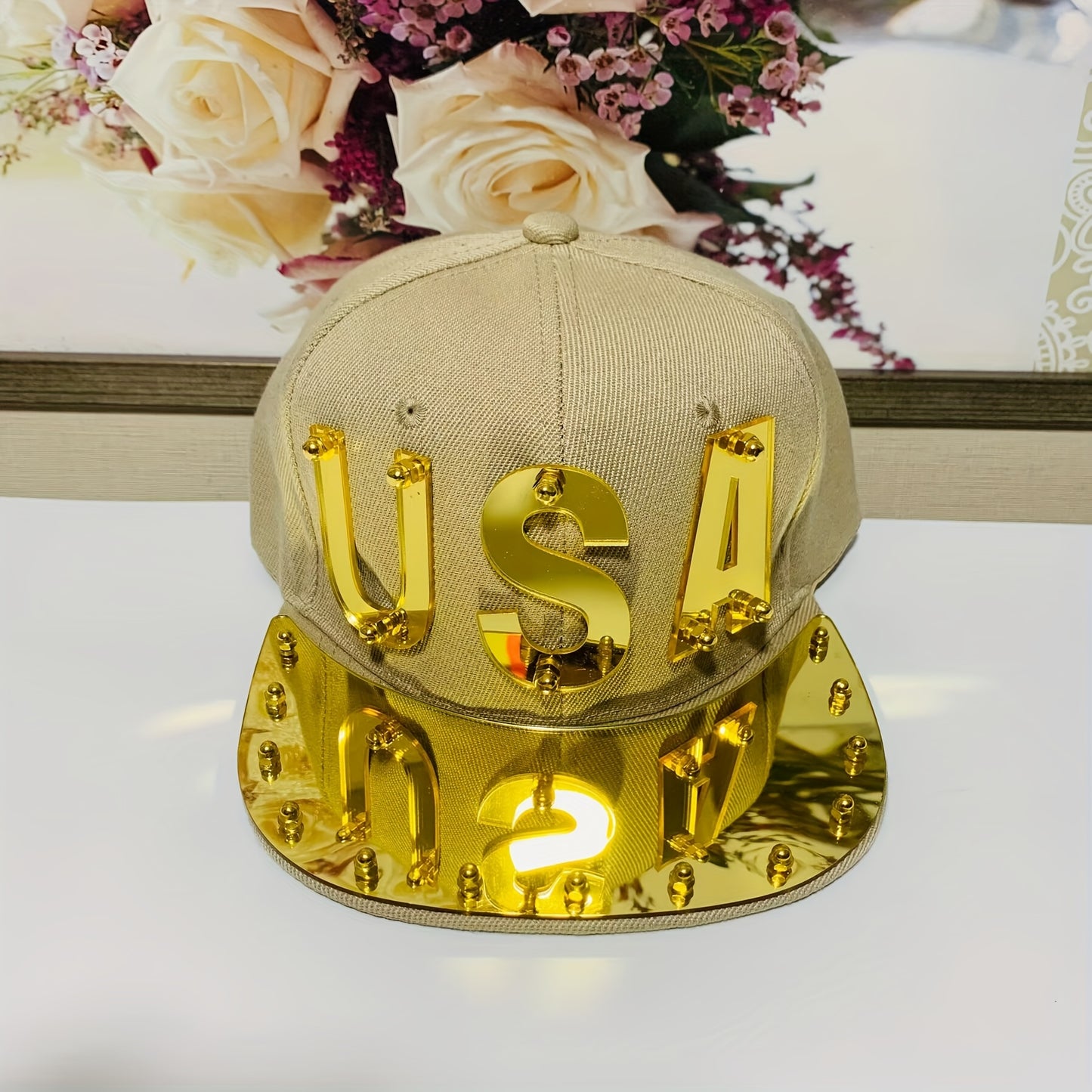 Men'S And Women'S Stylish Personalized Street Dance Letter Acrylic Flat-Brimmed Hat, Punk Hip-Hop Cap, Baseball Cap, Handmade Hat.