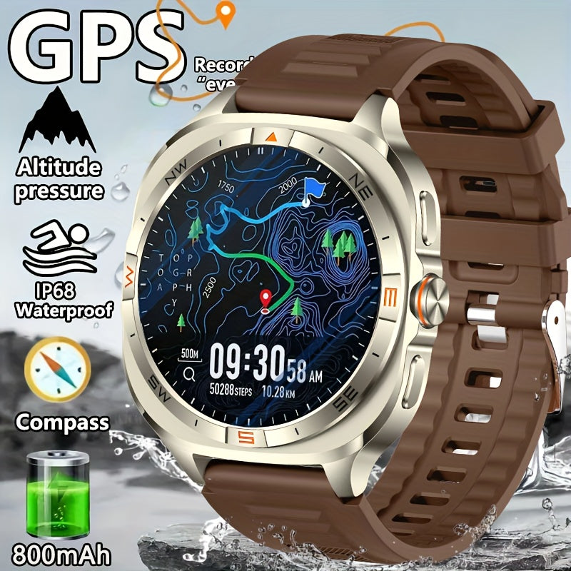 COIUSOR Men's Smartwatch with 360P IPS Display, GPS L1+L5 Dual-Frequency Positioning, wireless call sync SMS alerts 1.46-inch, Compass, Altitude, Air Pressure, 3D Dly Video Watch Face, 800mAh Rechargeable Battery, USB Chargin
