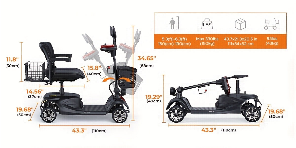 New 4-Wheel Mobility Scooter, 250W Motor, 5.6MPH Speed, 24V 12AH Battery, Solid 8"x3" Tires, Rearview Mirrors, Dual Baskets, Foldable & Adjustable Design, Easy To Control, Ideal For Daily Use And Outdoor Adventures, Blue