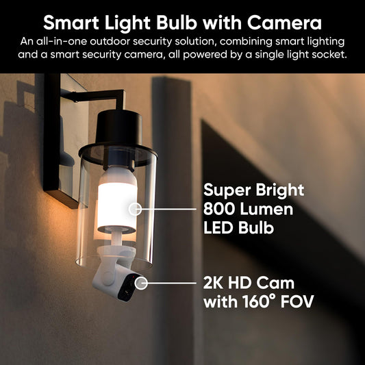 WYZE Bulb Cam Security Camera 2K HD Security Cameras Wireless Outdoor Indoor Color Night Vision Dimmable LED Bulb Motion Detection Siren Alarm Easy Installation Works w Alexa Google Assistant