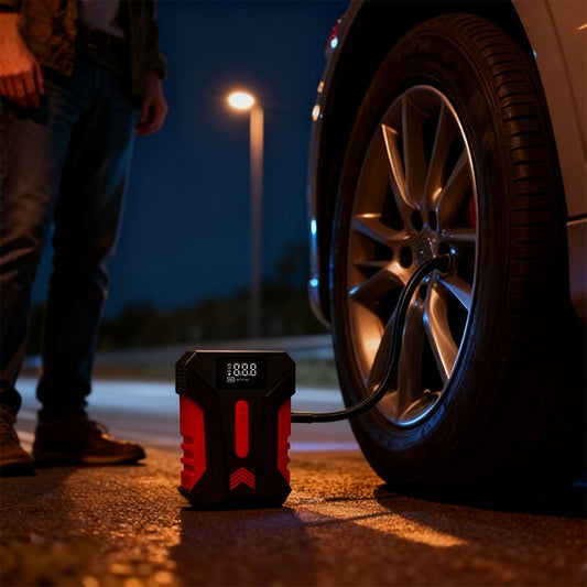 12000A Peak Car Emergency Starter & 250PSI Portable Tire Inflator, 12V (Allgas/ 2.11 Gallons Diesel) Quick Start Vehicle, Portable Car Battery Charger, USB Input/ Output, LED Emergency Light, Auto Additions Tool