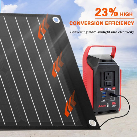 Takki 60W Solar Panel Foldable Solar Charger Kit with USB DC Type-C Ports for Portable Power Station Generator Camping Outdoor 10 Connectors, Solar Panel for Power Station, Portable Generator for Camping, Solar Battery Charge