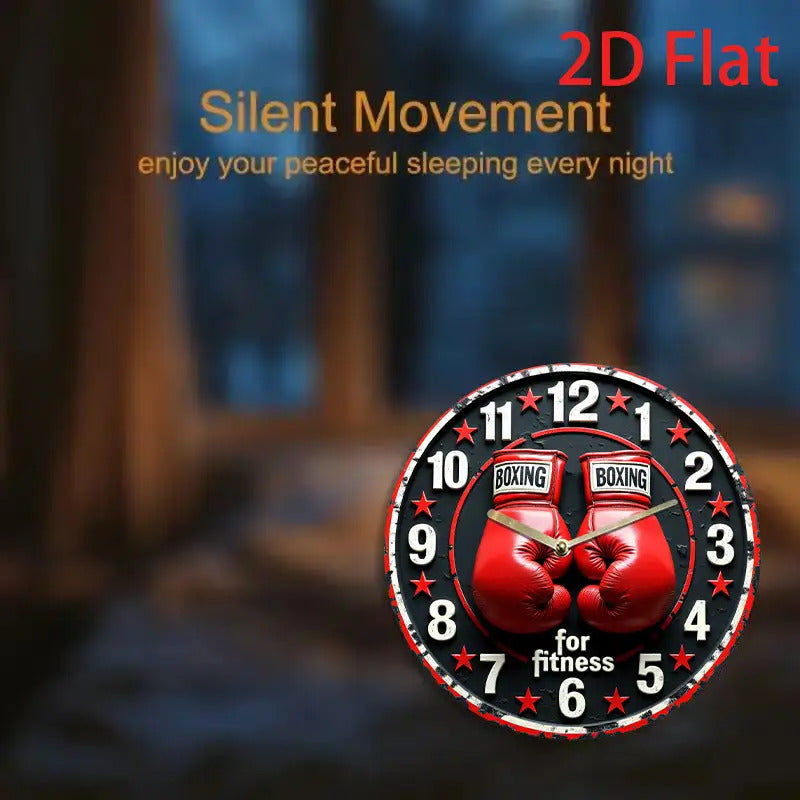 1pc Boxing Theme 2D Flat Silent Wall Clock with Red Glove Design - Quartz Imitation, Perfect for Fitness and Sports Enthusiasts, Living Room, Bedroom or Office Decoration, Bedroom Wall Clock Boxing themed decoration Durable w