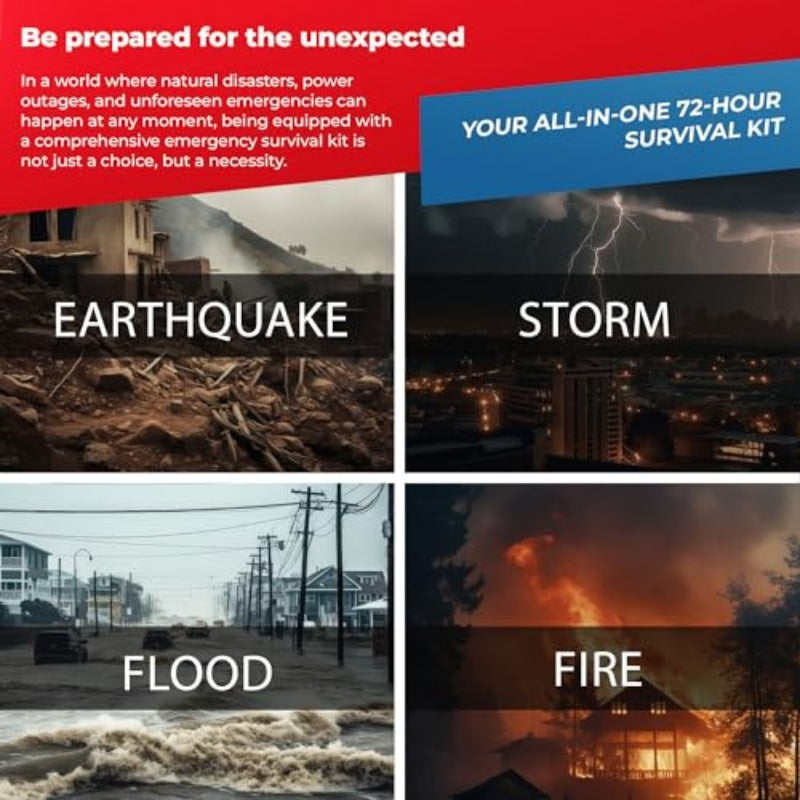First My Family AllinOne 4 Person 72 Hour Emergency Survival Kit for Fires Earthquakes Hurricanes Floods Tsunami and Other Disasters Premium Black Backpack
