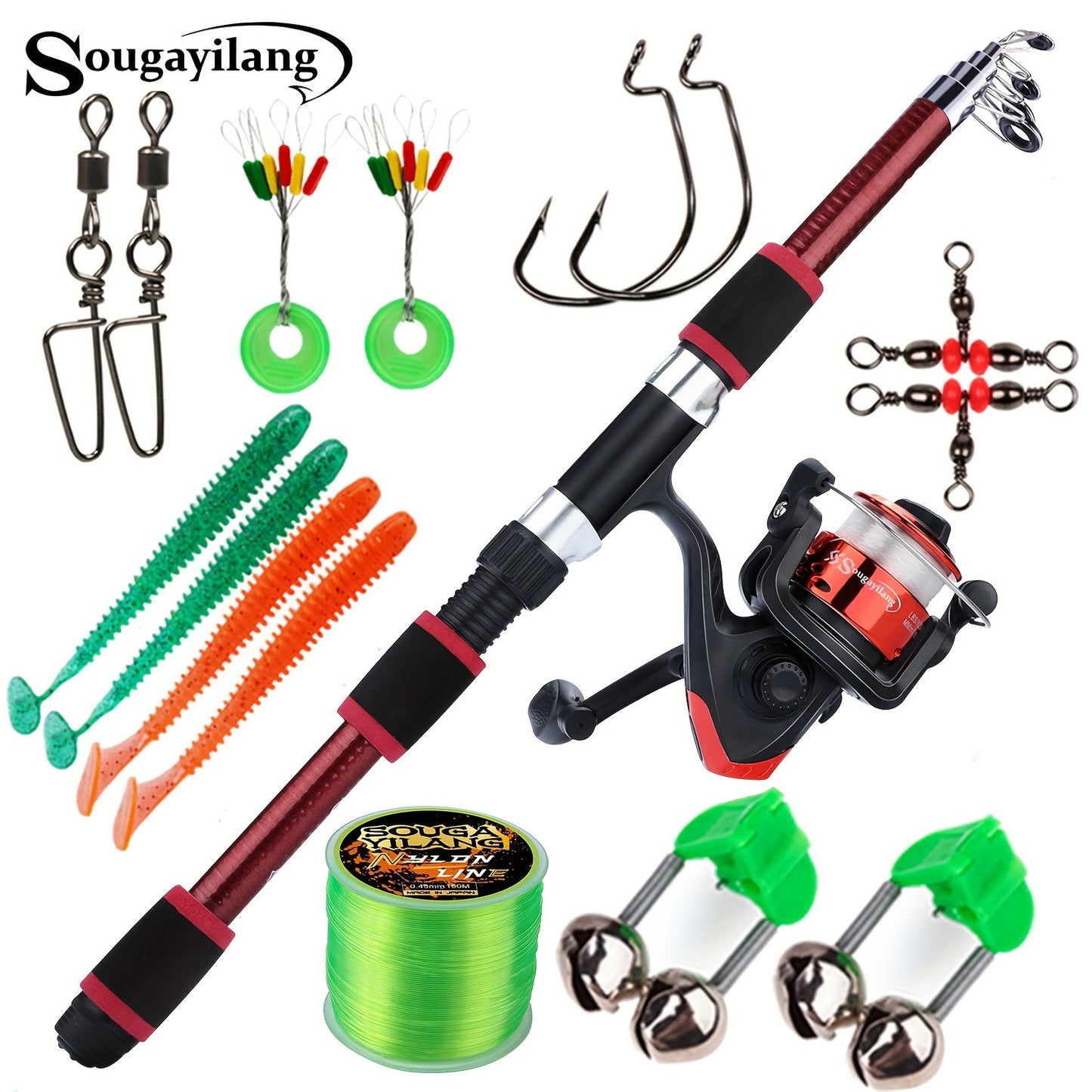 Sougayilang Fishing Rod Combo Set, 1.8m Telescopic Sea Fishing Pole With Reel, Line, Lures & Accessories For Beginners