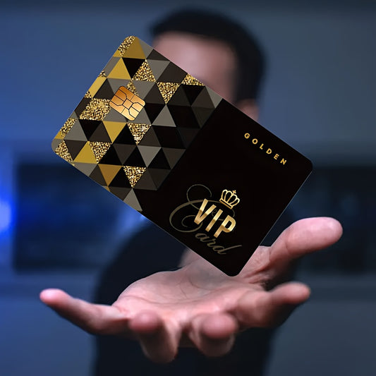 Golden VIP Pattern Stickers - Luxury Matte Vinyl Card Skins with Black & Golden Geometric Design, Bubble-Free High Quality Protection for Credit/Debit Cards, EBT, Keys, Small Chip Cards - Scratch-Resistant, Easy Peel & Stick