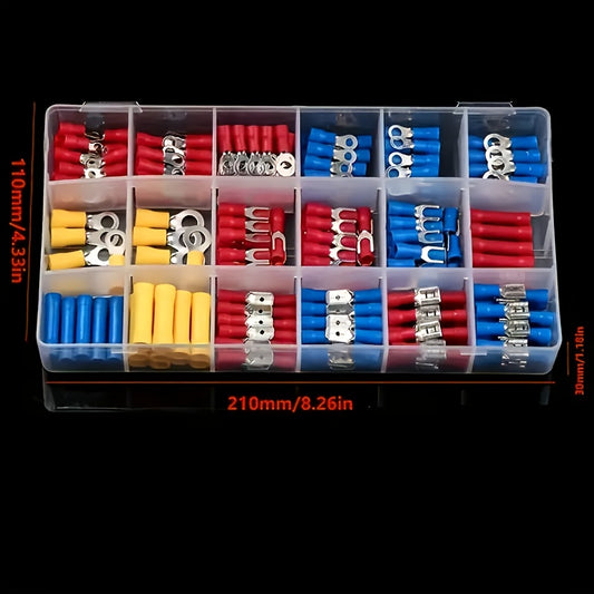 300pcs Electrical Wire Crimp Connector Kit Featuring Insulated Copper Terminal Blocks With Ring, Fork, And Spade Connectors. Ideal For DIY Wiring And Repairs, This Kit Operates In Uncharged Power Mode And Contains No Electron