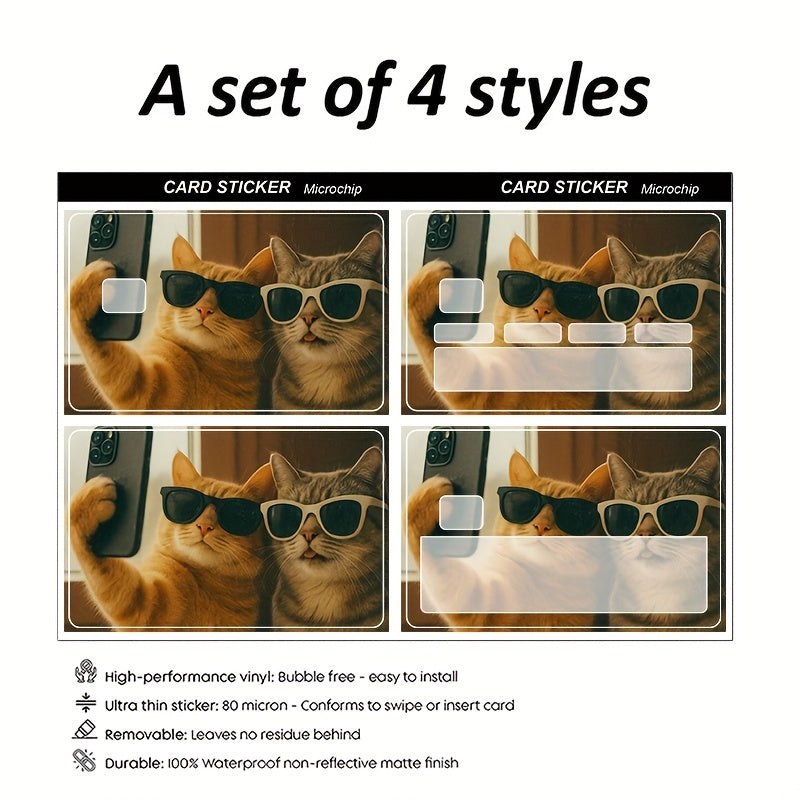 Halloween and Christmas gifts 1/2/4pcs in a set of cool cat selfie pattern Light Beige stickers, 1pc / 2pcs/ 4P cs sticke r s e t, Suitable for credit cards, bank c ards , debit card , bus passes 、 removable adhesive de