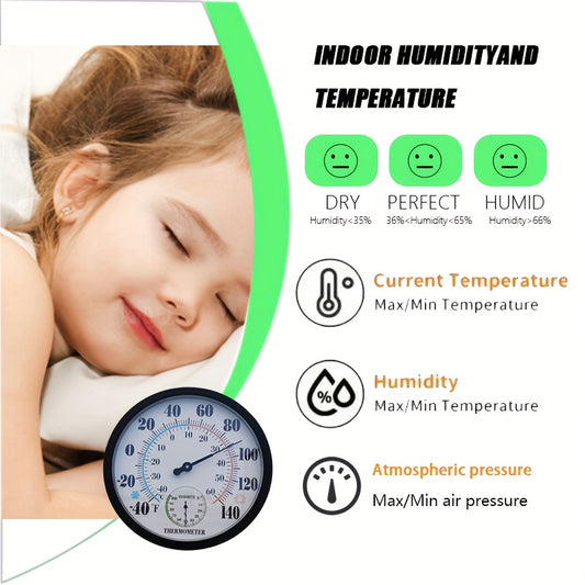 1pc 25cm Dual-Panel Thermometer with Black Frame - Accurate Temperature & Humidity Measurement, Stylish American Design, Durable Acrylic, Ideal for Home, Office, and Indoor Use, Office Decor | Modern Wall Clock | Durable Acry