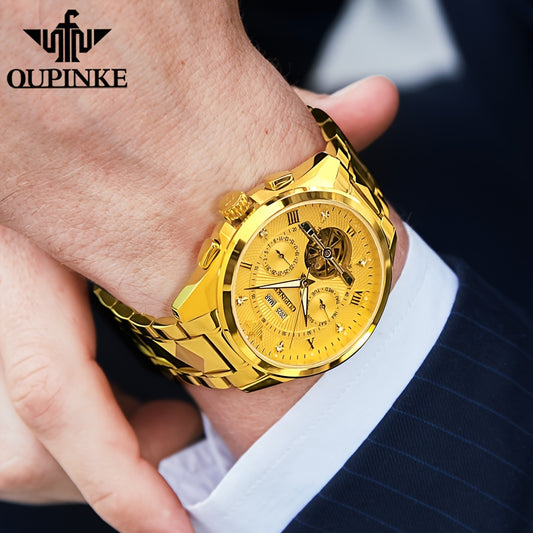OUPINKE Men's Automatic Mechanical Watch with Dual Calendar (Day/Date), Luminous Hands & Roman Numeral - Luxury Business Watch, Analog Wristwatch with Mechanical Movement, No Required