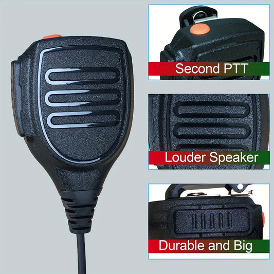 1pc RELITAKS Dual PTT Walkie Talkie Handset, 0.5W Analog Wired Communication, ABS Material, Non-Waterproof, 360° Rotating Clip, Compatible with Motorola Radios, Use Distance Under 1.5km - No Battery Included