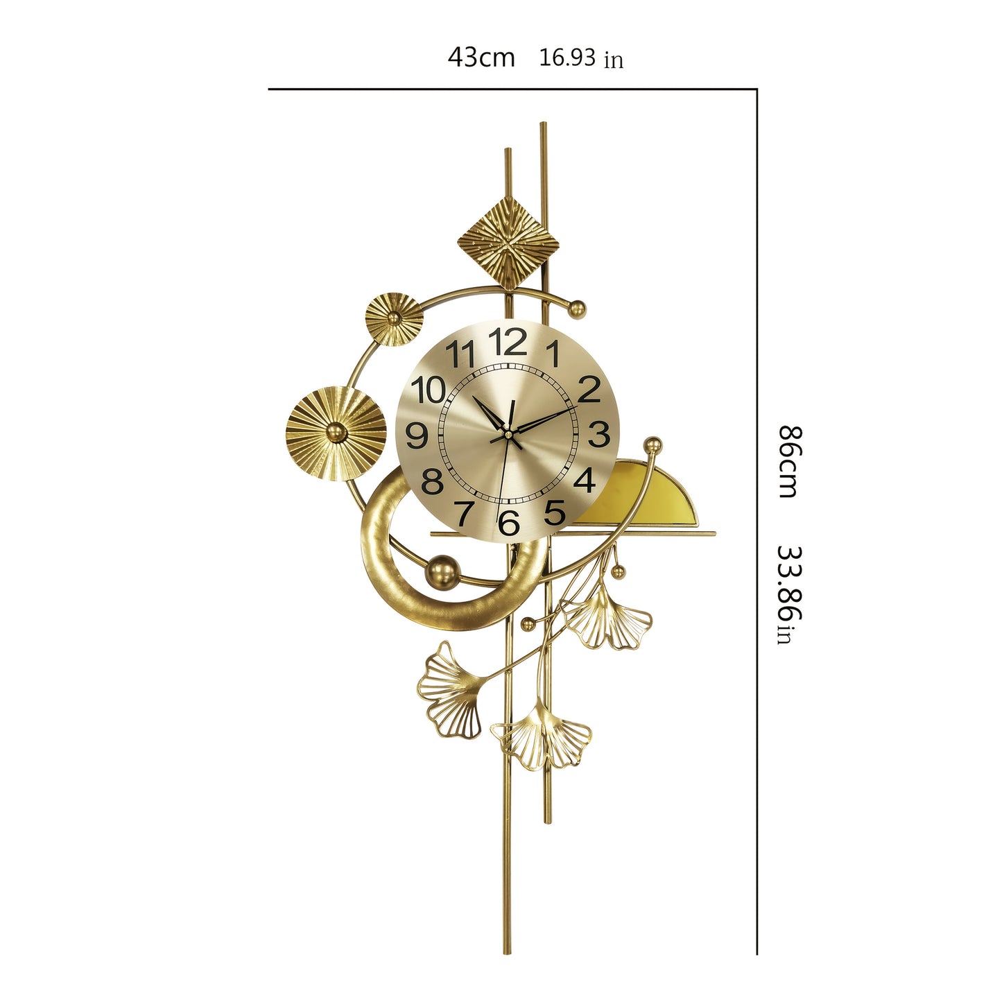 Modern Minimalist Wall Clock - Large Easy-to-Read Numbers, Golden-Tone Hands, Battery-Powered (AA Not Included) - for Living Room, Office, Bedroom - Scandinavian & Industrial Decor - Durable Iron Construction - 43.6x5x86cm (1