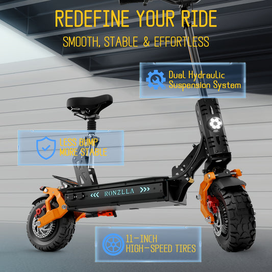 Fast Electric Scooter 60V 28.8A, 749W Dual Motor System for Unbeatable Speed, 60 Miles Long Range, Off Road All Terrain 11 Inch Tires, Full Suspensions & Seat, A True Hyper Scooter And One Of The Fastest Heavy Duty E-scooter