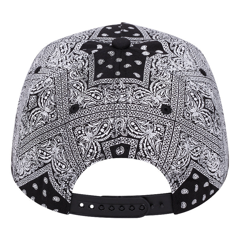 Men's Los Angeles Crimes Baseball Cap - Stylish Black & White Paisley Design with "LACRIMES" Text, Adjustable Fit for Outdoor Sports, Baseball Cap.woven fabric.