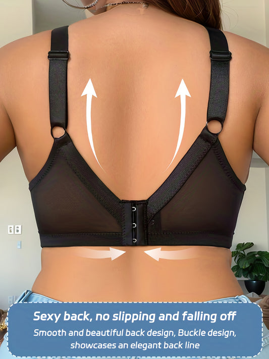 Plus Size Full-Coverage Wire-Free Bra with Lace Front & Cross-Back Strap - No Padding, Low-Maintenance Large Bust, Comfortable Everyday & Special Occasion Underwear for ( Lift, No Underwire)