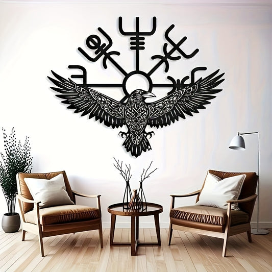 1pc Viking Raven Metal Wall Art - Celtic Symbolic Decor, Nordic Mythology Gift, Iron Wall Hanging for Man Cave, Home, Party, Ideal for Christmas, Valentine'S Day, Birthdays, Indoor Use, Indoor Wall Decor|Vintage Wall Art|Iron