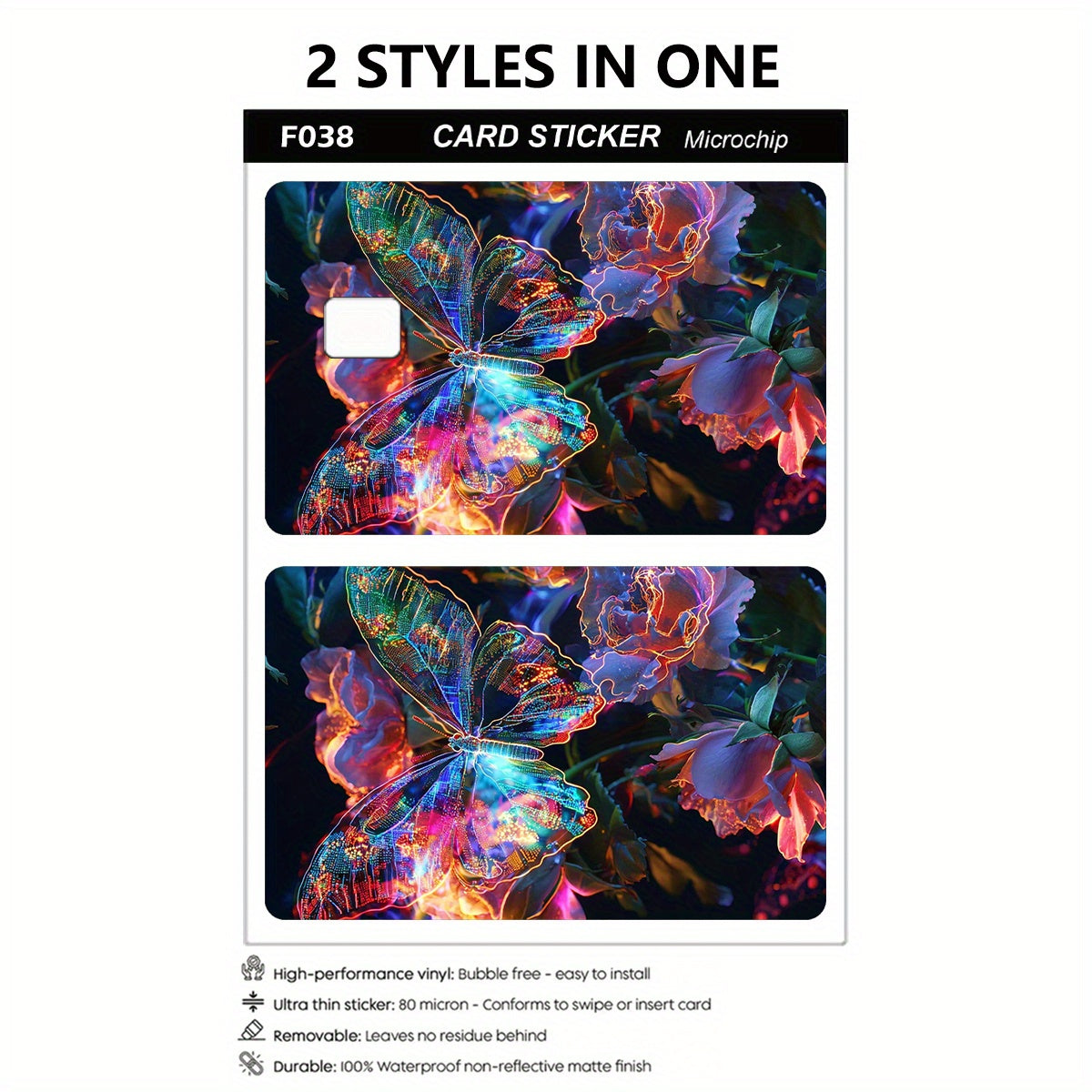 3pcs, 1pc spare Colorful Fluorescent Butterfly Pattern Sticker Set, Durable privacy stickers Suitable for Credit Cards, Transit Passes, Debit Cards, keys, and More, protects bank card