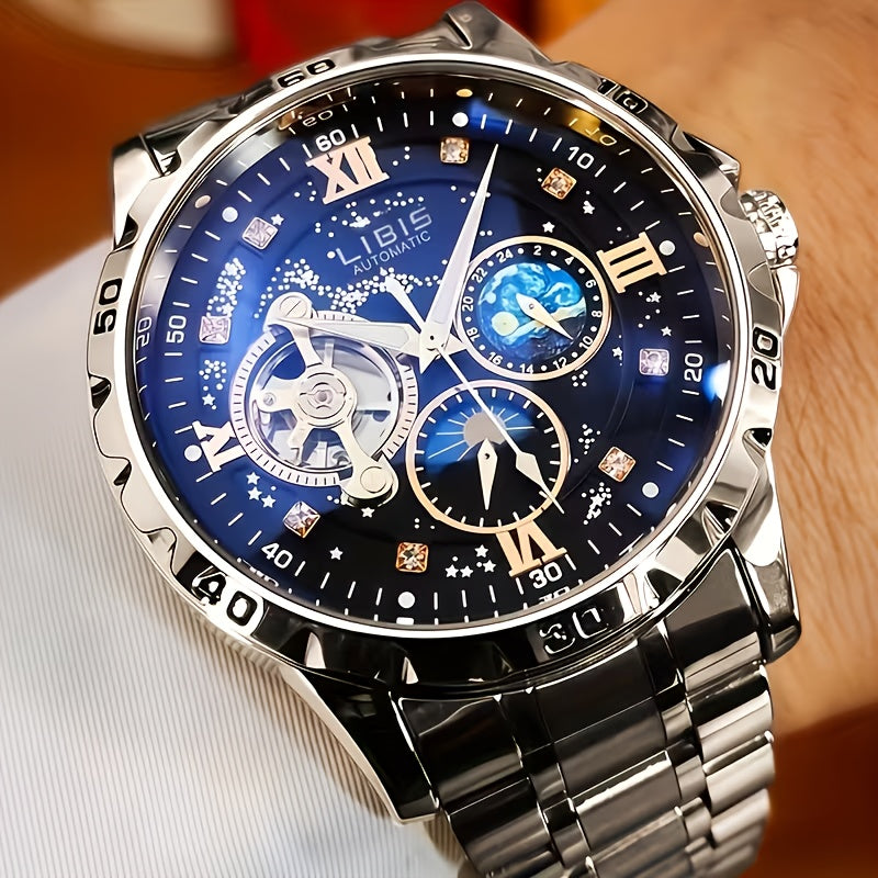 Men's Automatic Mechanical Watch with Hollow & Starry Sky - 24H Analog Wristwatch, Mechanical Movement (No), Dress Watch Suitable for Business, Casual & Special Occasions - Ideal Gift for Husband/Boyfriend (with Strap Adjuste