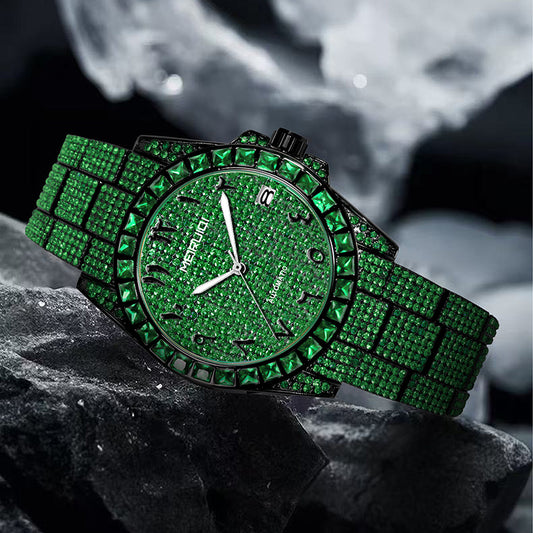 1pc Men's Luxury Green Tourbillon Mechanical Watch with Automatic Movement, 4-Hand Display (Hour/Minute/Second/Chronograph) - -Green Dial, Golden Hands & Black Bezel, Steel Band, Calendar, Mechanical Tourbillon Mechanism, No