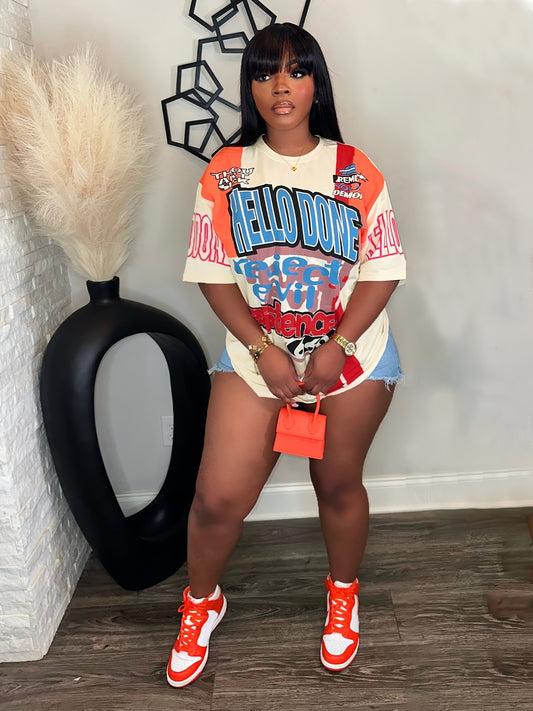 Plus Size Multicolor Letter Fashion Short Sleeve T-Shirt | Crew Neck, All Over Print, Slight Stretch Fabric, Casual Style for Spring/Summer