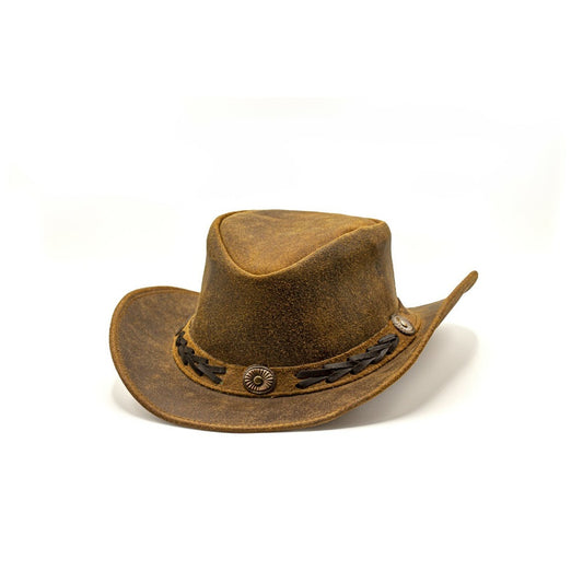 Men & Women Brown Genuine Leather Cowboy Western Hat – Outdoor Rodeo Style Sun Protection for Ranch Work, Horseback Riding, Country Concerts, Festivals, Camping, Hiking & Travel – Great Gift for Winter Season, Thanksgivin