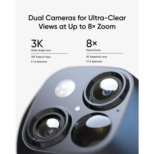 eufyCam Solo S3 Outdoor Solar Security Camera 3K Dual-Cam Pan&Tilt 8xZoom (Refurbished)