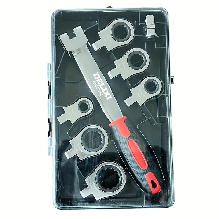 12-In/6-In Interchangeable Head Ratchet Socket Wrench, Flexible Head Combination Wrench Set, Adjustable Head Ratchet Wrench Set, Quick Wrench Set