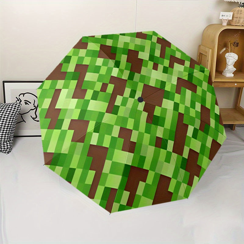 Automatic Open/Close Umbrella with Windproof Design - One-Touch Button, Compact Folding Mechanism, Portable Travel Umbrella with 8-Rib Stability for Commute, Business, Vacation - Ideal Gift for Gamers & Tech Enthusiasts (Gree