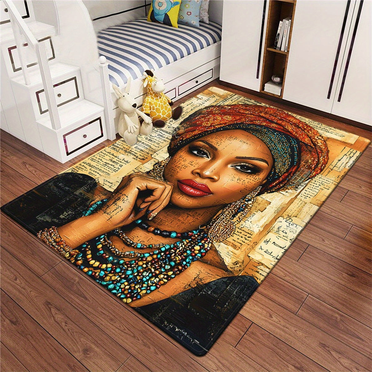 Heavy-Duty African Women Cultural Mat - Non-Slip Backing, Machine Washable Bath Mat & Floor Mat with Traditional Attire Design - Large Area Mat for Living Room, Bathroom, Office, Outdoor - Elegant Home Decor Mat, Rugs for Bat