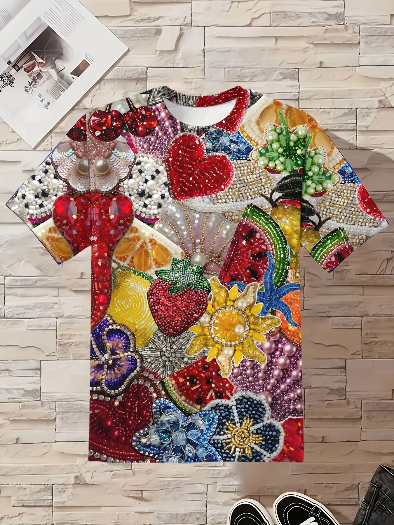 Casual And Stylish Women'S Round Neck T-Shirt Featuring a Vibrant Strawberry Flower Print, Perfect for Spring And Summer. These Comfortable Tops Are Designed for Daily Wear, Making Them a Fashionable Choice for Those Who Love