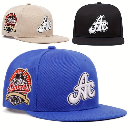 AC Embroidered Snapback Cap for Men & Women - Outdoor Sports Fashion Flat Brim Hat with Side Lettering, Hand Washable Acrylic Knit Fabric - Single Pack - For Sports Enthusiasts & Casual Wear - Perfect Gift for Outdoor Lovers