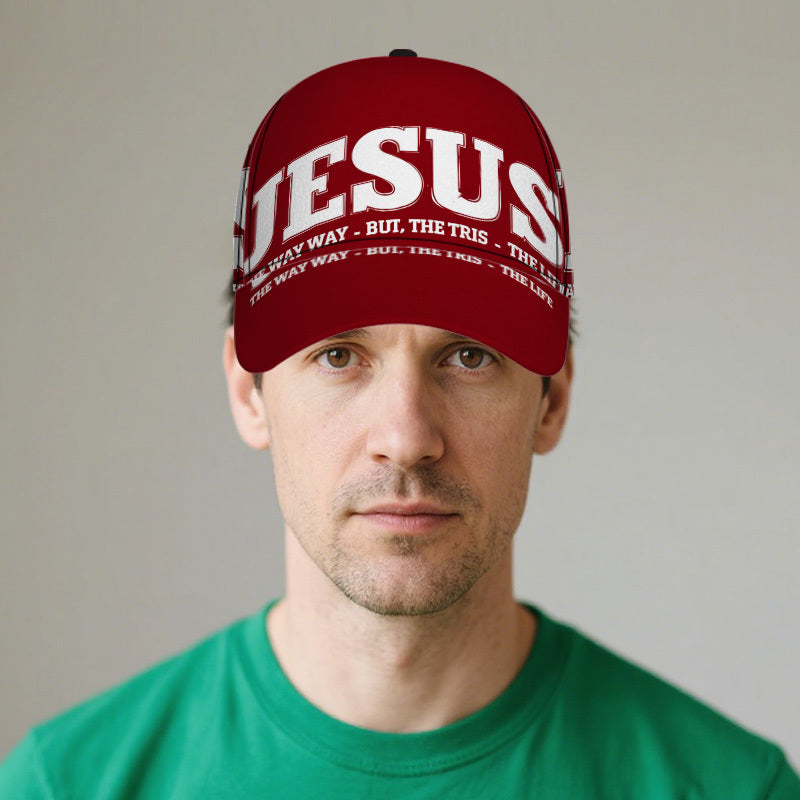1pc Jesus The Way, Truth & Life Print Baseball Cap - Adjustable Snapback Hat with Vibrant Full-Body Design, Durable Polyester for Running, Sports, Streetwear - Ideal for Halloween, Christmas, Thanksgiving, Running Headwear, F