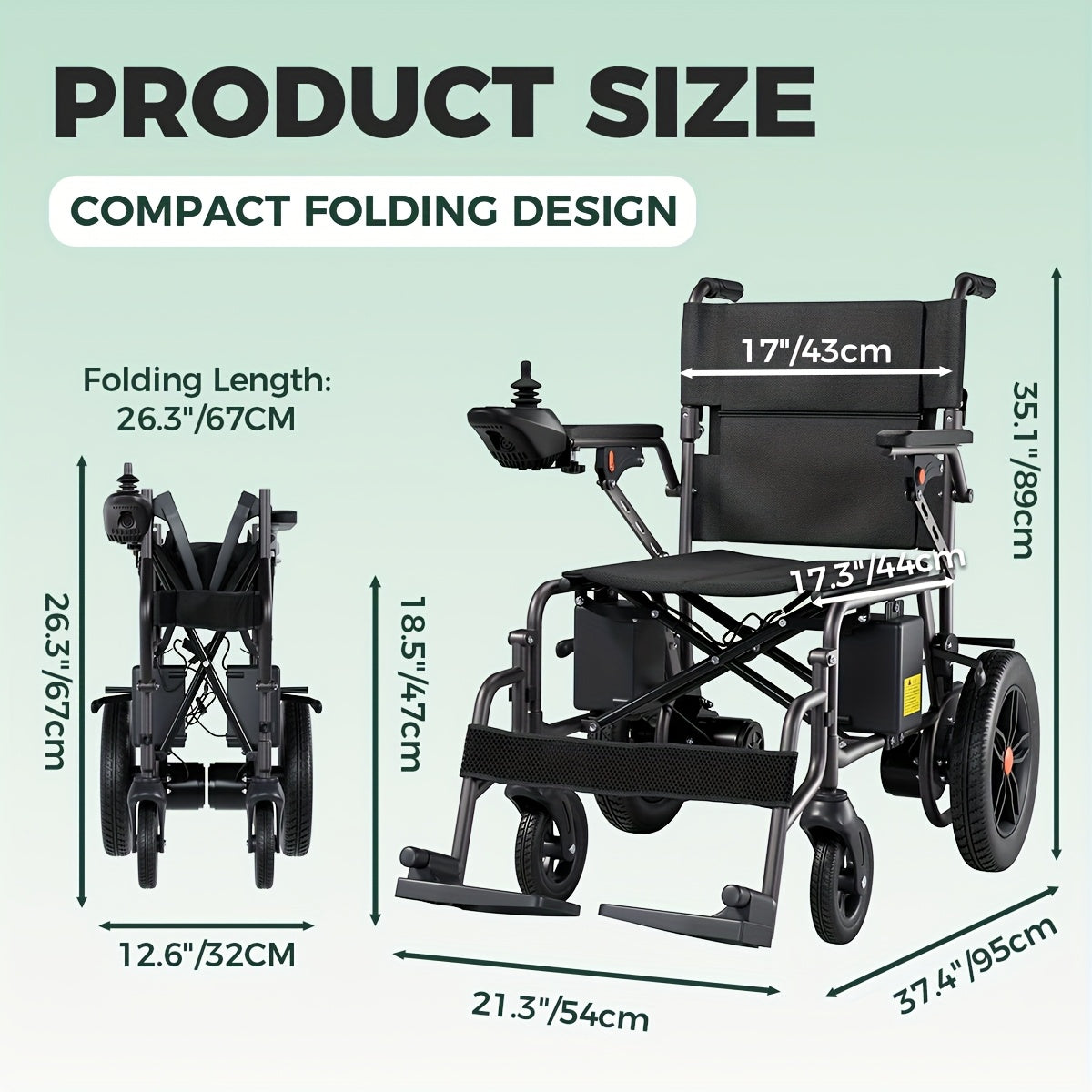 Foldable Electric Wheelchair Ldeal For Elderly, Made For AdultMobility Difficulties, 24V Lead - Acid Battery, Electromagnetic Brake System For Smooth Slope Stopping, 12 - Inch Solid Tires For All Terrains, 15km Range For Regu