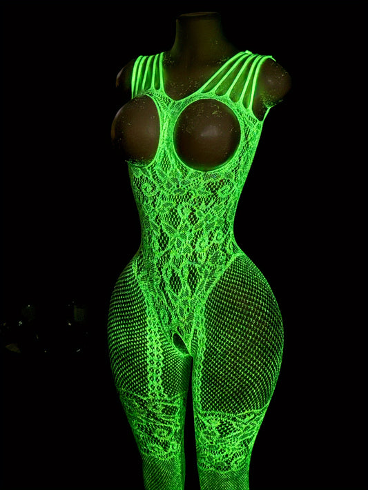 Sexy Lingerie, Glow-in-the-Dark Women'S Erotic Onesies, Onesies, Suspender Cut-Out Onesies, Hot Slim Onesies, Seduction Clothes on Bed, Passion Robes