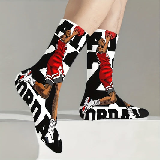 1pc 's 23 Iconic Jumpman Logo Socks - Breathable Stretchy Basketball Jersey Number 23 Design, Iconic Red/Black Colorblock for Fans, Gifts & Casual Attire (Limited Edition) - Hand Wash Only (Polyester/Spandex