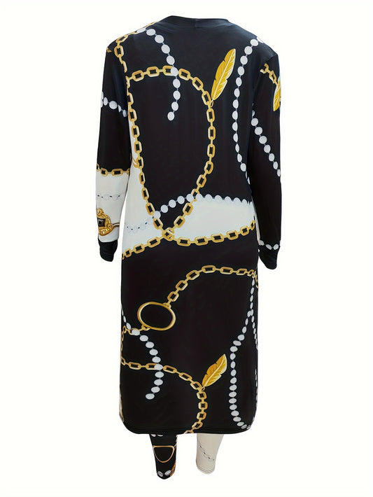 Relaxed Fit - Three-Piece Set For Women - Spring/Autumn Fashion - Random Print - Polyester Blend With Elastane - Machine Washable