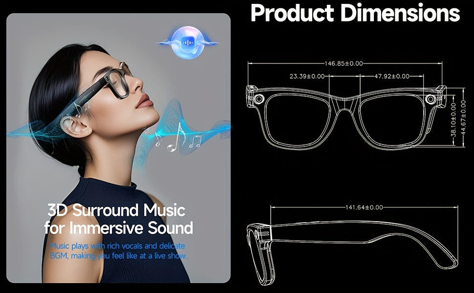 AI Smart Glasses 2025 New Voice Smart Glasses, High-definition 8 Million Camera, Intelligent Real-time Translation, Wireless Call Music Playback And Smart Glasses, Smart Camera Glasses with Multiple Languages, Suitable for iP