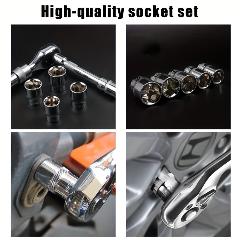 19pcs 6-Point Socket Set, Summer Fly Ratchet Wrench, Multifunctional Repair Tool, Home Installation Sockets