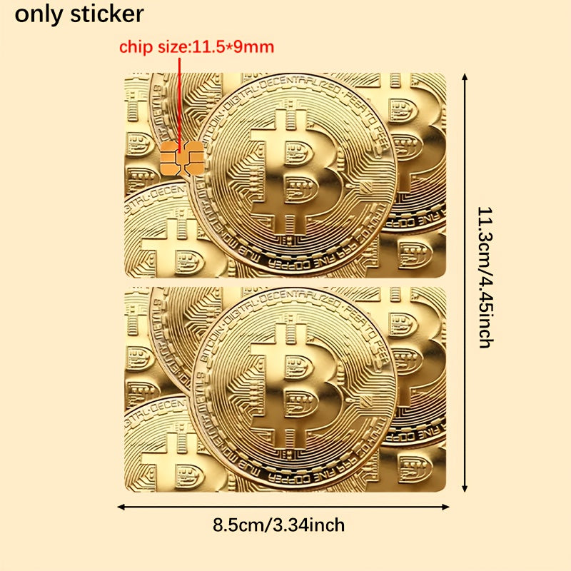 Golden Bitcoin Eye-Catching Stickers for Bank Cards, Credit Cards, Debit Cards, Transit Cards, and Room Key Cards, Key Card Decor, Trendy Embellishments, Decorative Labels, Travelers, Card Collectors