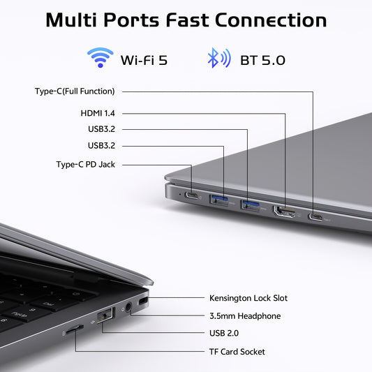 RNRUO 15.6-inch New Ultra-thin Laptop with Pentium 6500Y Processor, 8GB RAM SO-DIMM * 2 256GB SSD, Supports Dual Screen 4K High-definition Resolution, Stereo Four Speakers, TYPE-C Charging And PD Fast Charging, Rich Computer