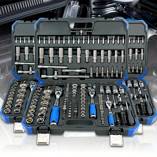 172/45pcs Professional Auto Repair Kit, Ratchet Wrench Set, Torque Wrench, 1/2 *1/4" 3/8" Drive Depth And Standard Sleeve, Auto Repair And Household Machine Tool Set, Suitable for Car And Bicycle Repair Tools