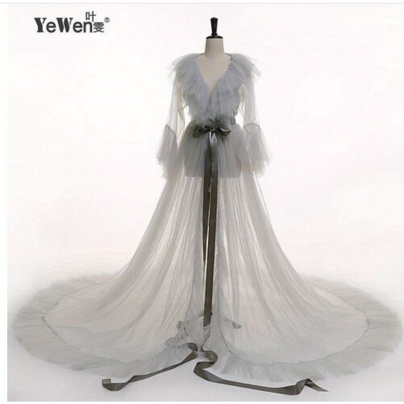 Women's Summer Kimono Dress - Sheer Tulle V-Neck Long Flare Sleeves Floor-Length Clothing, 4 Colors | 100% Polyester Machine-Washable Clothing with Sash Detail & Court-Style Design for All-Season Wear
