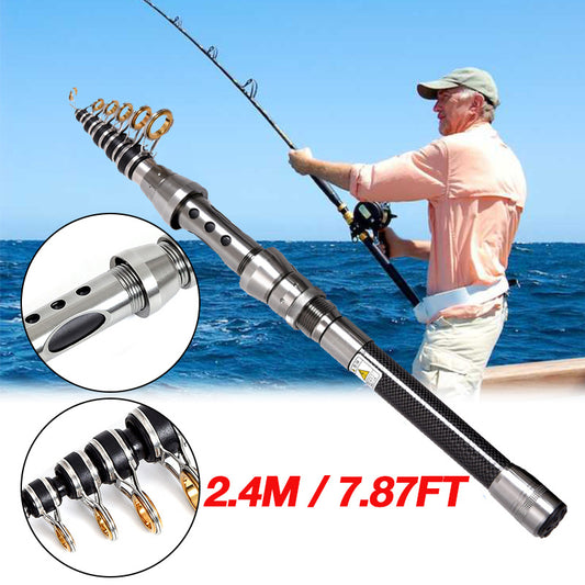 Telescopic Fishing Rod and Reel Combos Full Kit, 5:5:1 Carbon Fiber Fishing Pole, Shielded Bearings Stainless Steel BB Spinning Reel 7.9FT