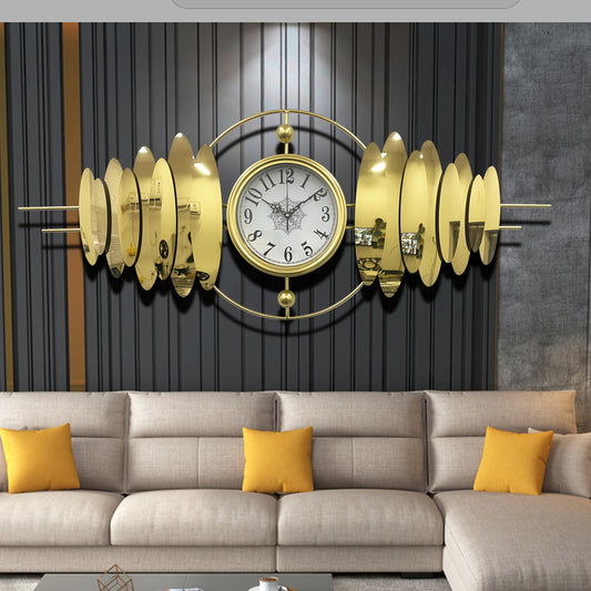 Extra Large Modern Golden Wall Clock with Mirror Face - Vintage Industrial Decor, Golden-Toned Iron Construction, Large Easy-to-Read Black Hands - Living Room, Dining Room, Office Decoration - Assembly Required - Elegant Home
